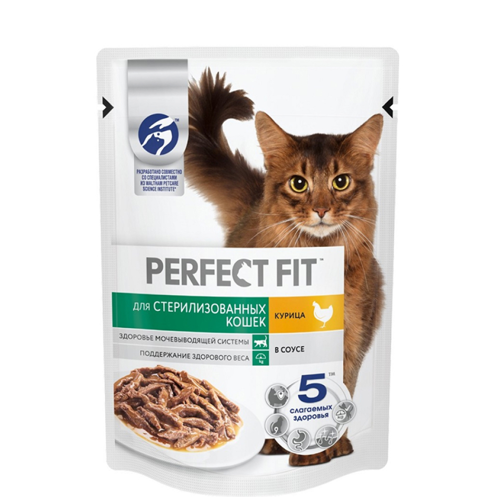 

Perfect Fit Влажный корм (пауч) для стерилизованных кошек, с курицей в соусе, 75 гр.