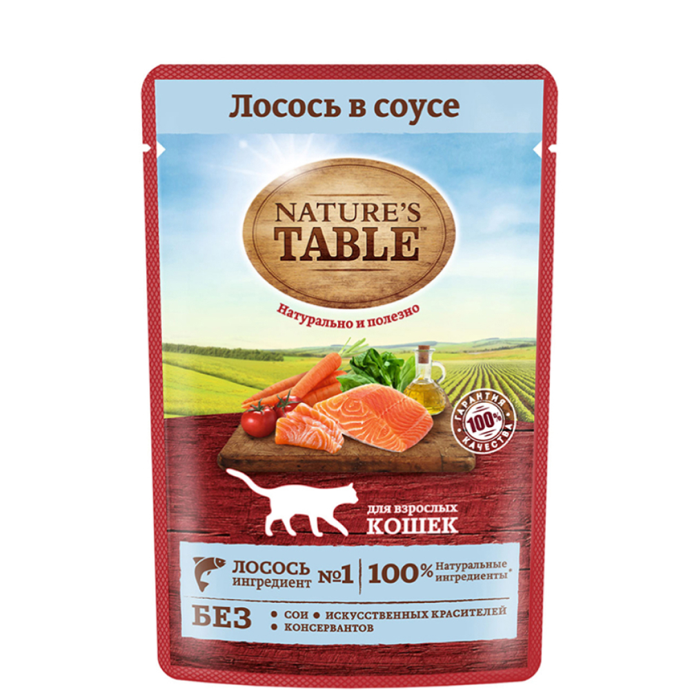 

NATURE`S TABLE Влажный корм (пауч) для кошек, курица в соусе, 85 гр.