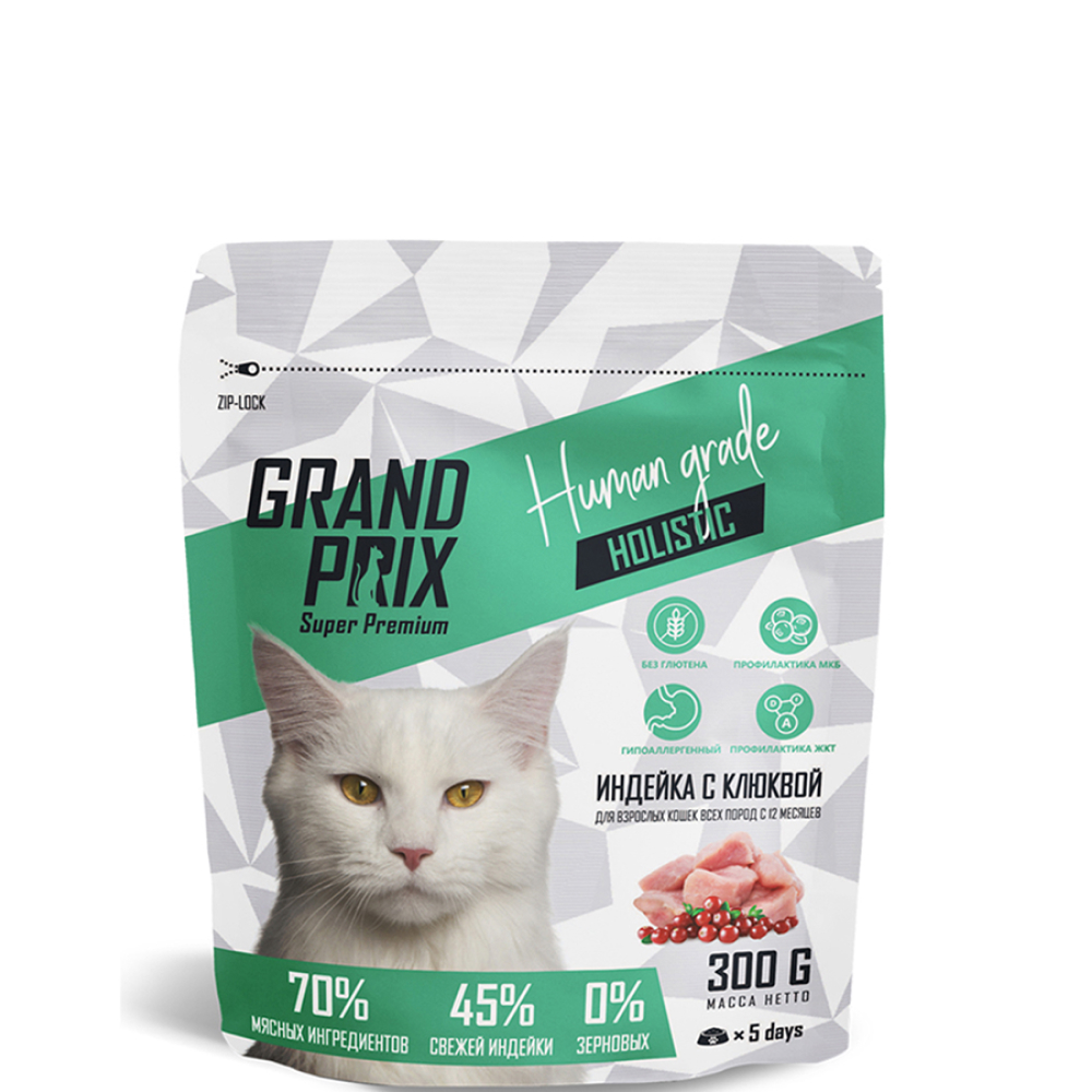 

Grand Prix Holistic Grain Free Корм сухой для взрослых кошек индейка с клюквой 300г