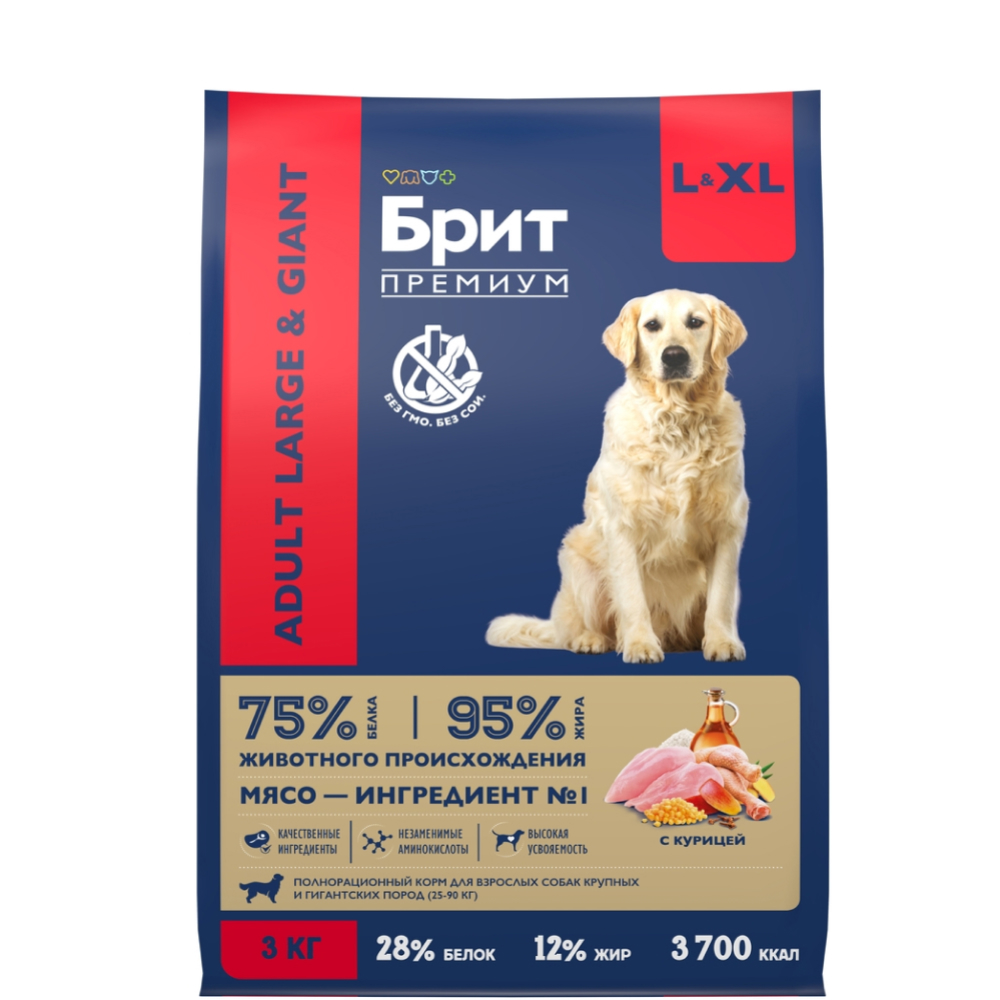 

Brit Premium Adult Large and Giant Сухой корм для взрослых собак крупных и гигантских пород, с курицей, 3 кг