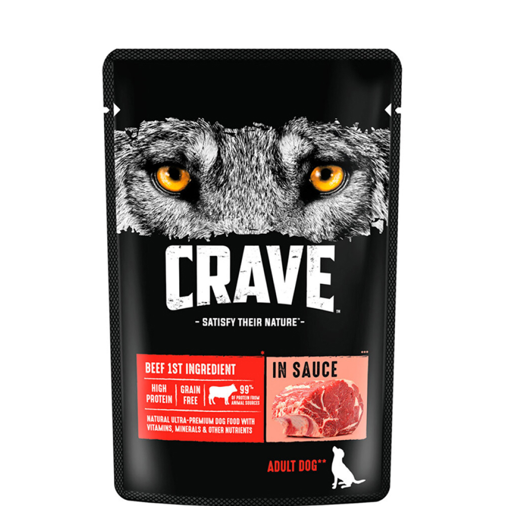 

Crave Влажный корм (пауч) для взрослых собак всех пород, с говядиной в соусе, 85 гр.