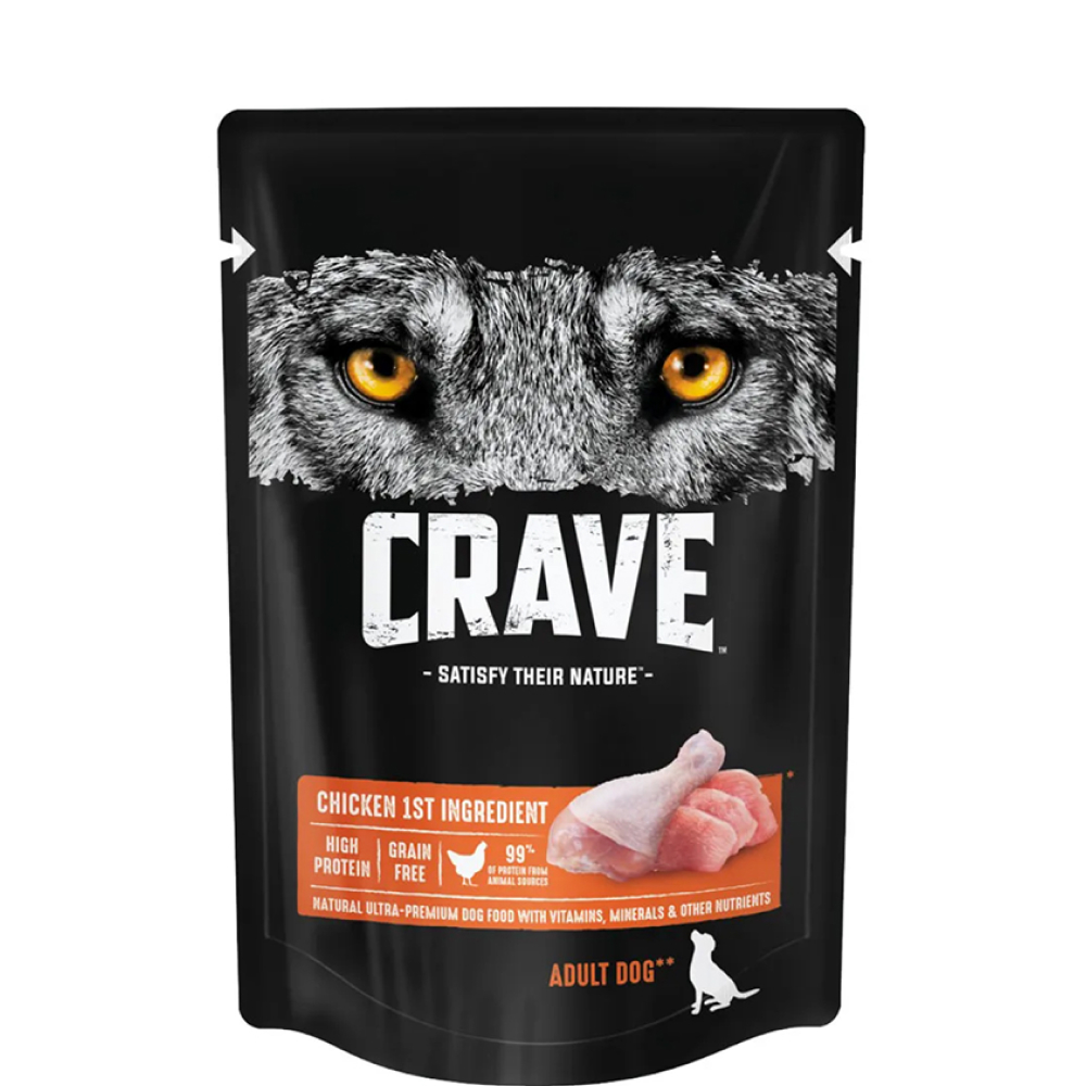 

Crave Влажный корм (пауч) полнорационный для собак всех пород старше 1 года, с курицей, 85 гр.