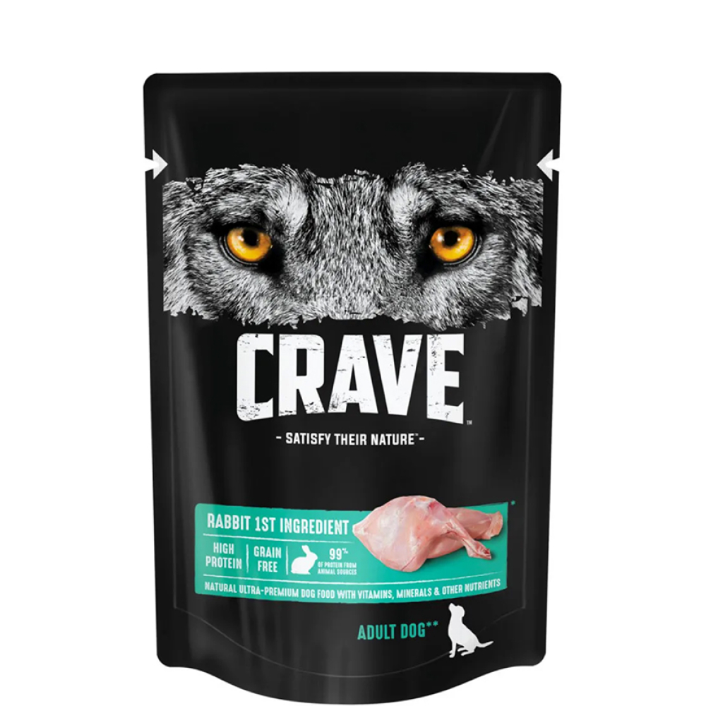 

Crave Влажный корм (пауч) полнорационный для собак всех пород старше 1 года, с кроликом, 85 гр.