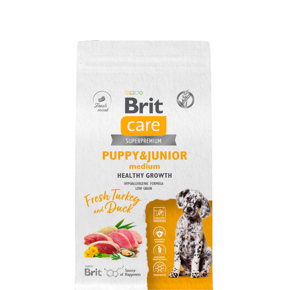 

Brit Care Puppy and Junior Сухой корм для щенков средних пород, с индейкой и уткой, 1,5 кг