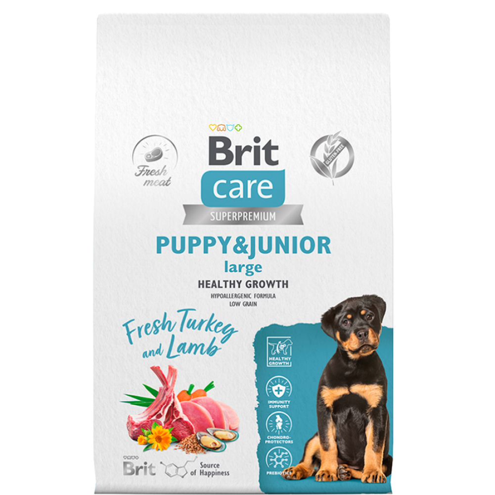 

Brit Care Puppy and Junior Сухой корм для щенков крупных пород, с индейкой и ягненком, 12 кг