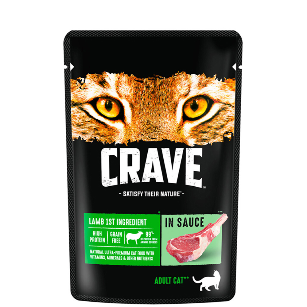 

Crave Влажный корм (пауч) для взрослых кошек, с ягненком в соусе, 70 гр.