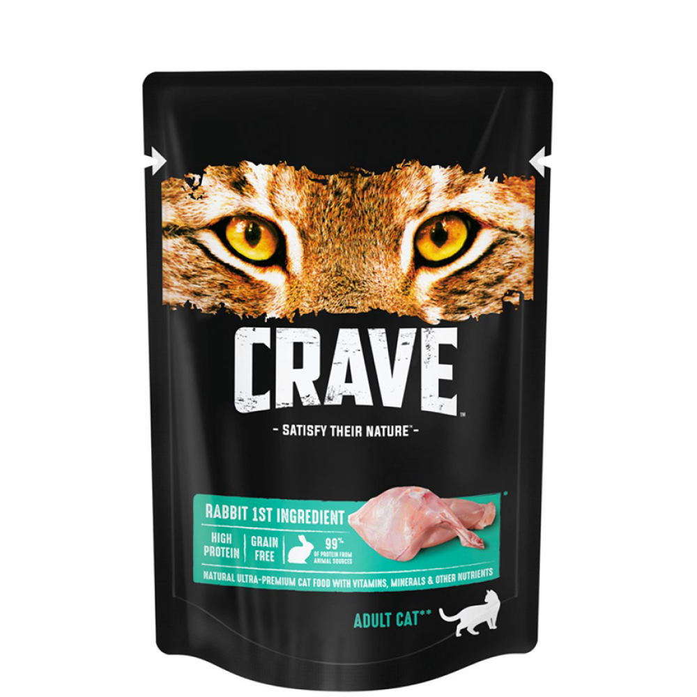 

Crave Влажный корм (пауч) полнорационный для кошек всех пород старше 1 года, с кроликом, 70 гр.