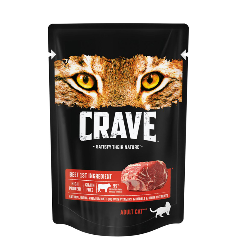 

Crave Влажный корм (пауч) полнорационный для кошек всех пород старше 1 года, с говядиной, 70 гр.