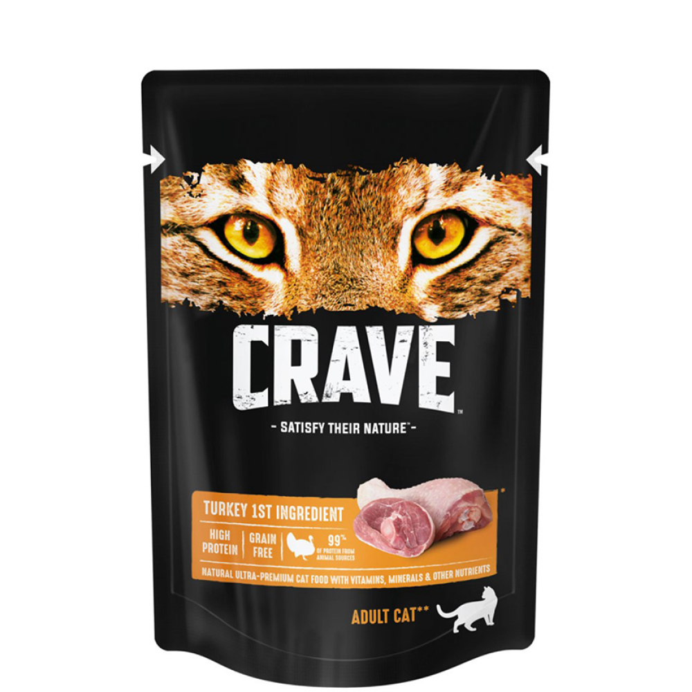 

Crave Влажный корм (пауч) полнорационный для кошек всех пород старше 1 года, с индейкой, 70 гр.