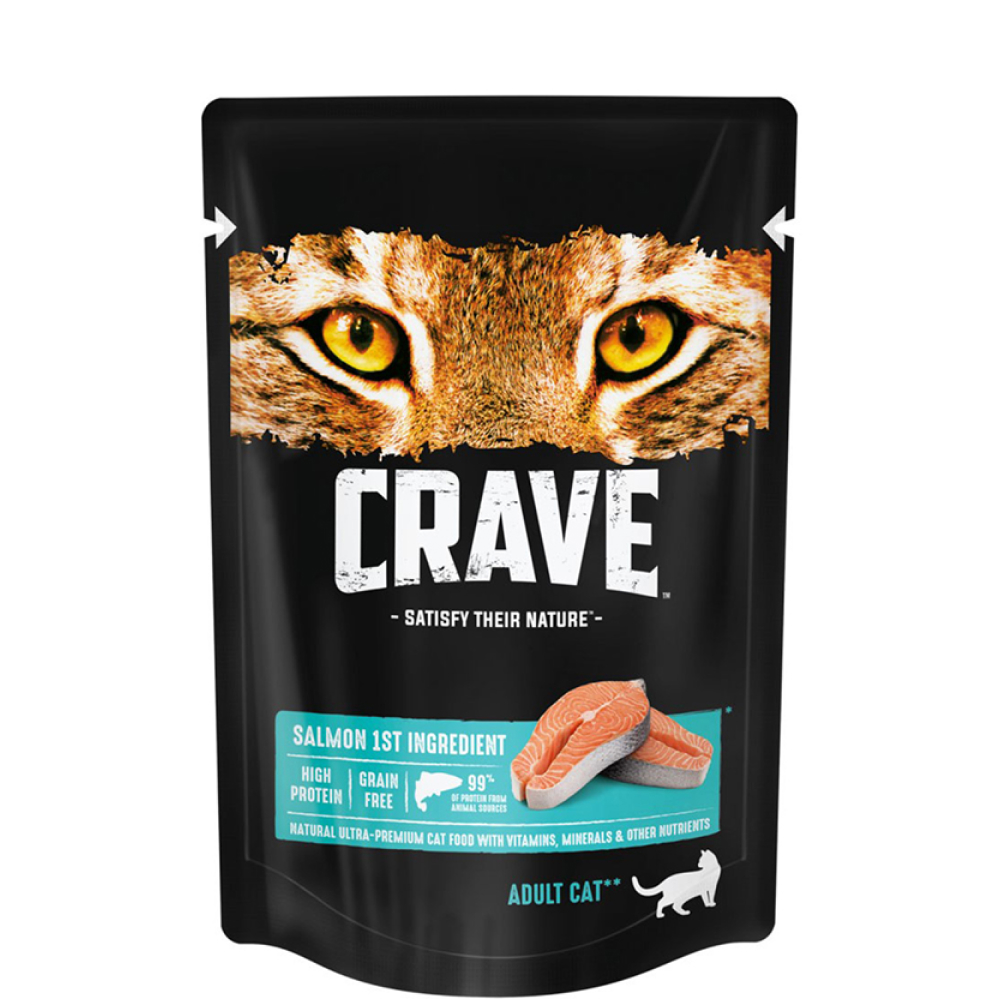 

Crave Влажный корм (пауч) полнорационный для кошек всех пород старше 1 года, с лососем, 70 гр.