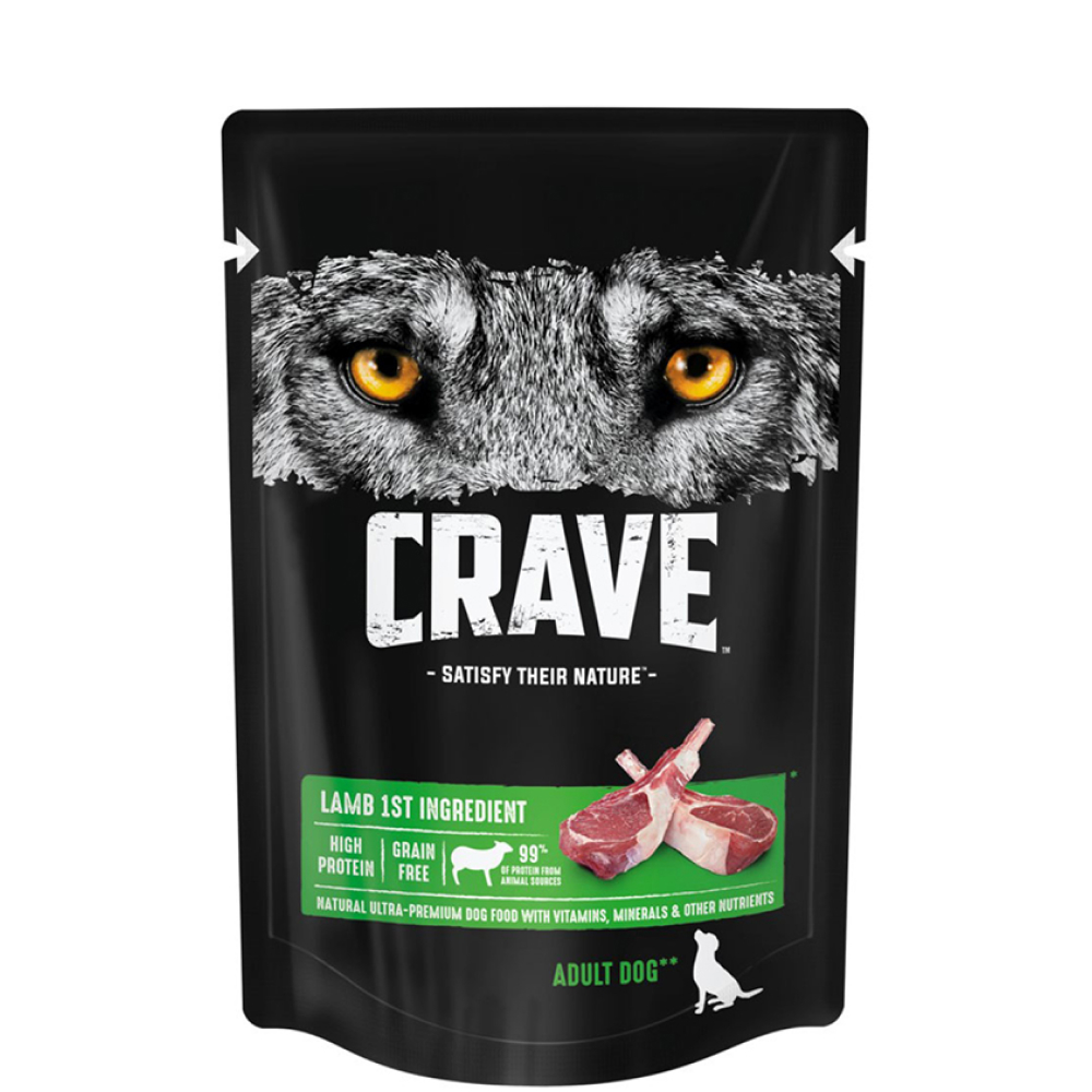

Crave Влажный корм (пауч) полнорационный для собак всех пород старше 1 года, с ягненком, 85 гр.
