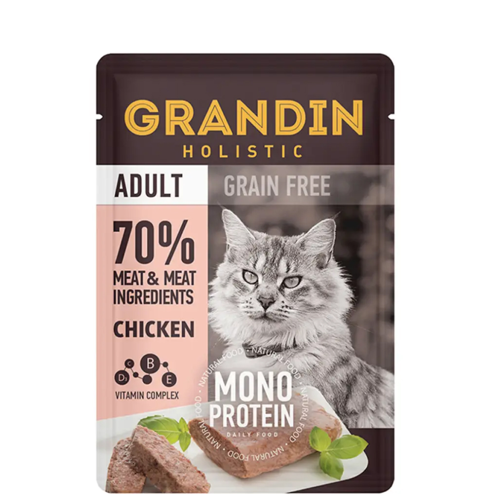 

Grandin Adult Grain free Monoprotein Влажный корм (пауч) для взрослых кошек, патэ из нежного мяса курицы в желе, 85 гр.