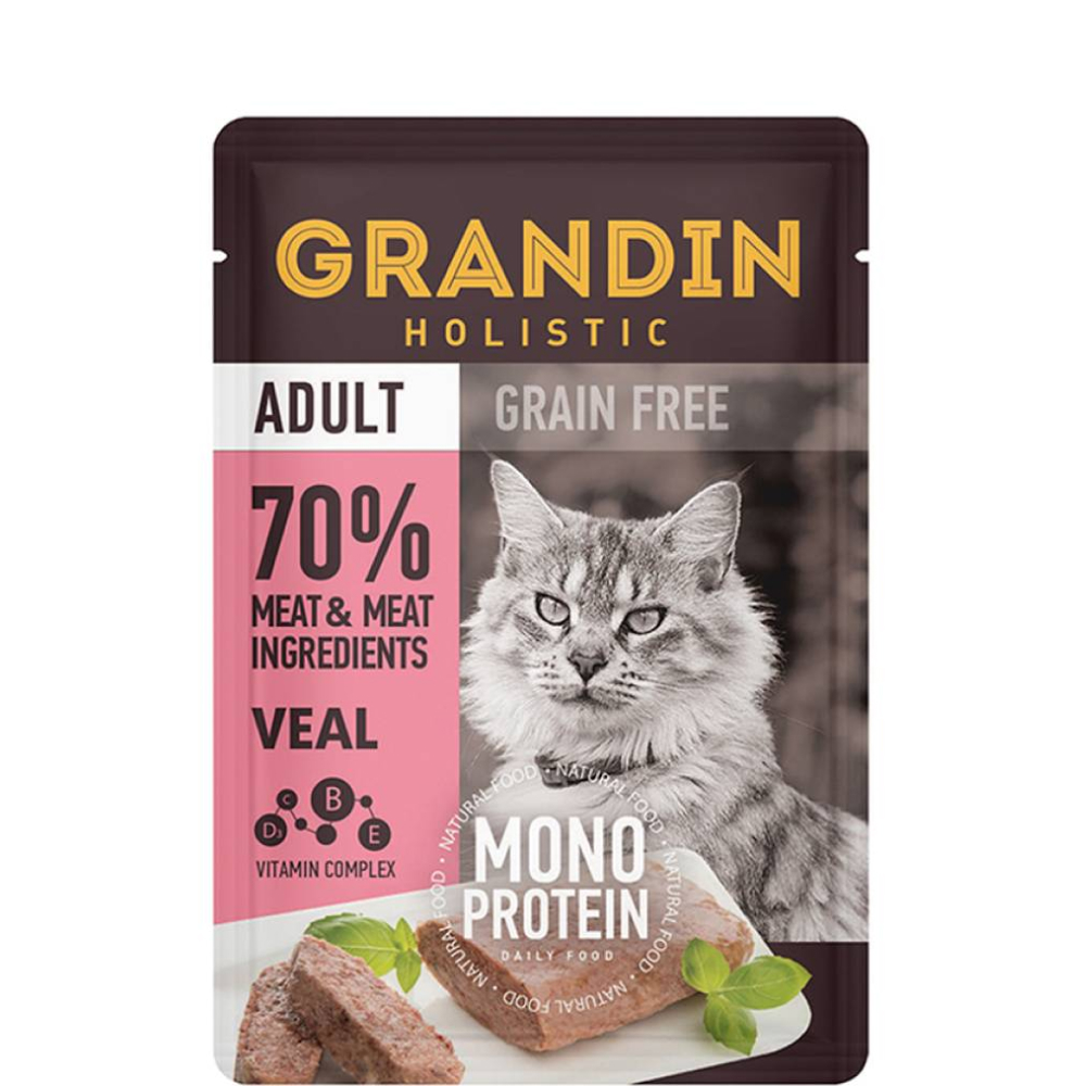 

Grandin Adult Grain free Monoprotein Влажный корм (пауч) для взрослых кошек, патэ из нежного мяса телятины в желе, 85 гр.