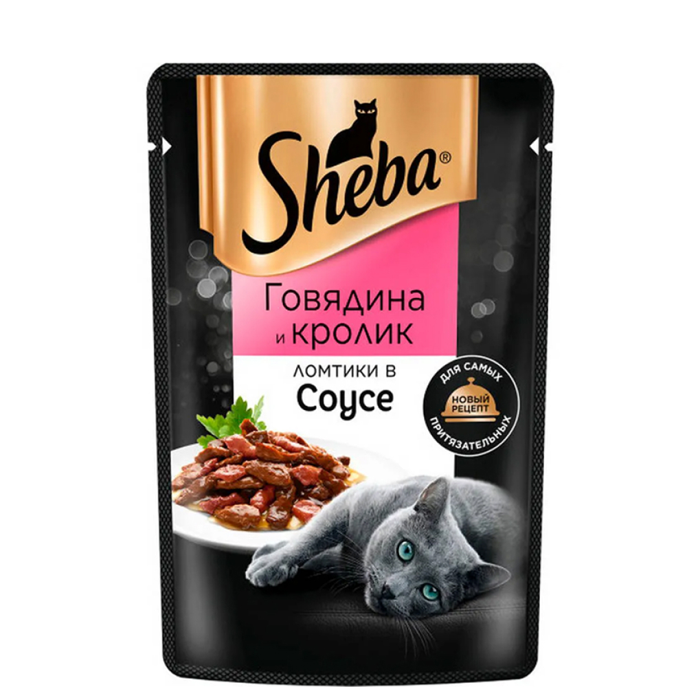 

Sheba Влажный корм (пауч) для кошек, с ломтиками говядины и кролика в соусе, 75 гр.