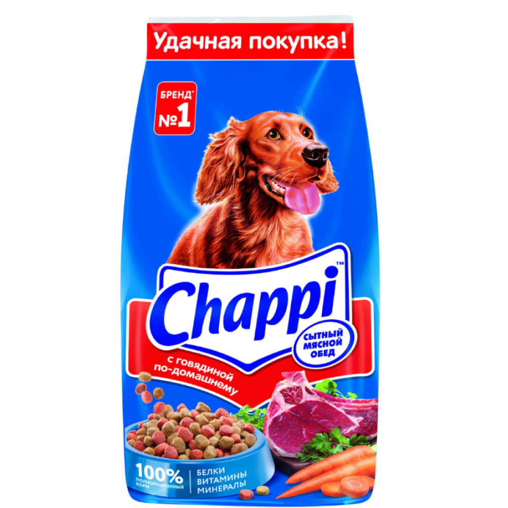 Chappi Сухой корм для собак всех пород, с говядиной по домашнему, овощи и травы