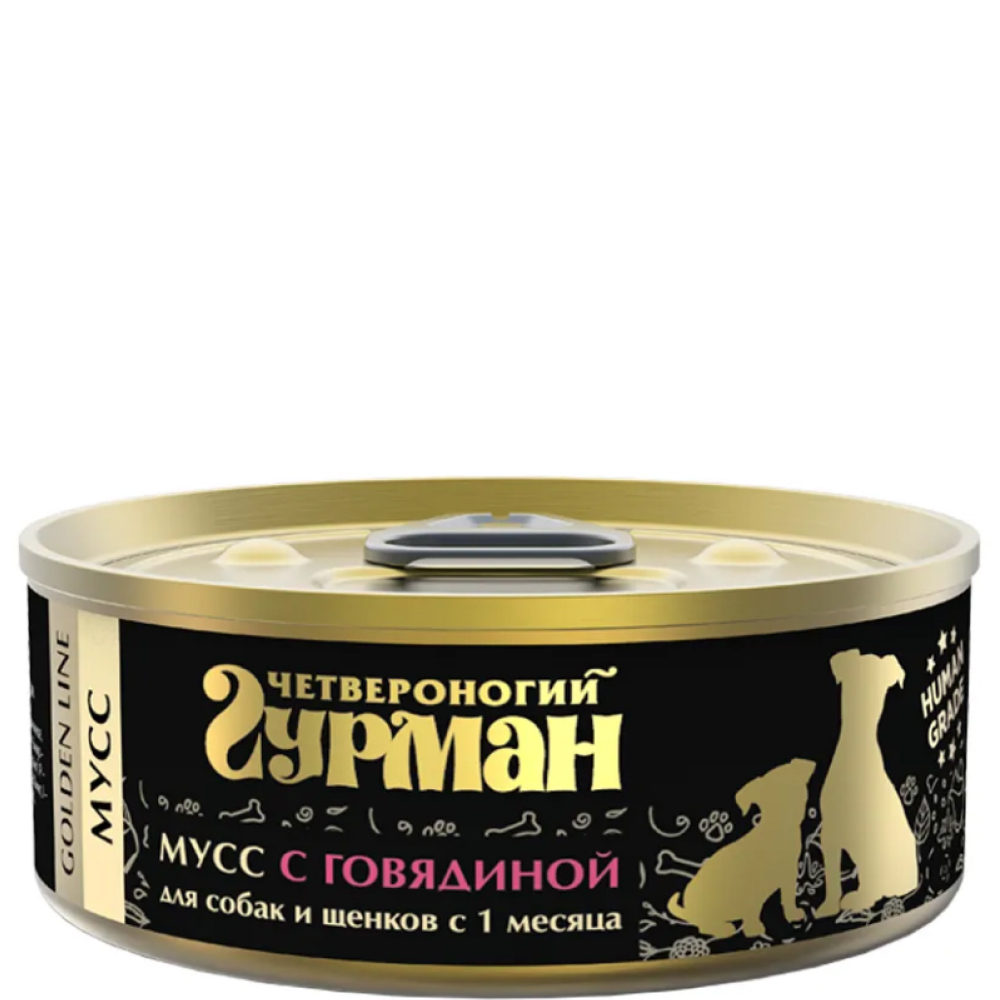 

Четвероногий Гурман Golden line Влажный корм (консервы) для собак и щенков, мусс с говядиной,100 гр.