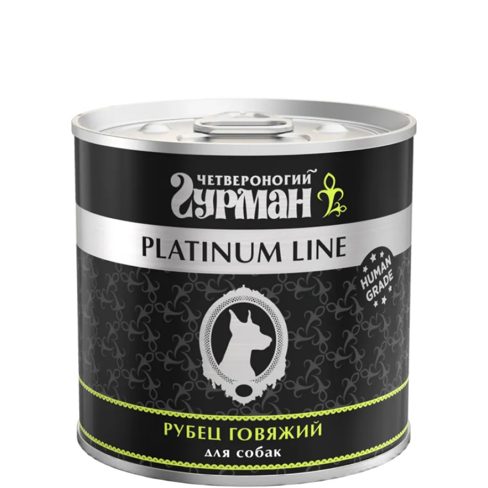 

Четвероногий Гурман Platinum Line Влажный корм (консервы) для собак всех пород, говяжий рубец в желе, 240 гр.