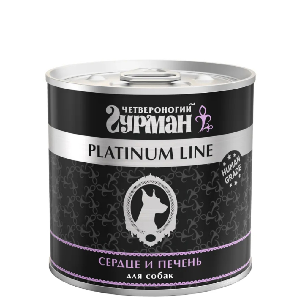 

Четвероногий Гурман Platinum Line Влажный корм (консервы) для собак, сердце и печень в желе, 240 гр.