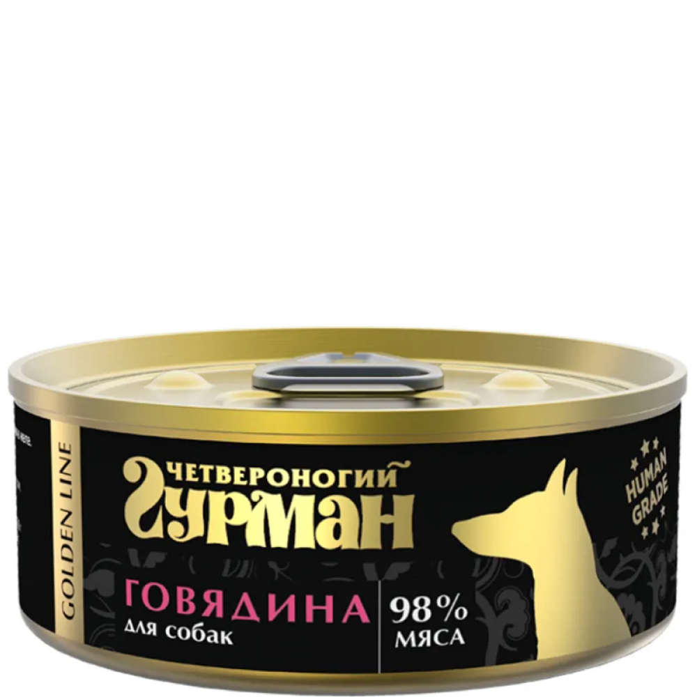 

Четвероногий Гурман Golden Line Влажный корм (консервы) для собак, с говядиной, 100 гр.