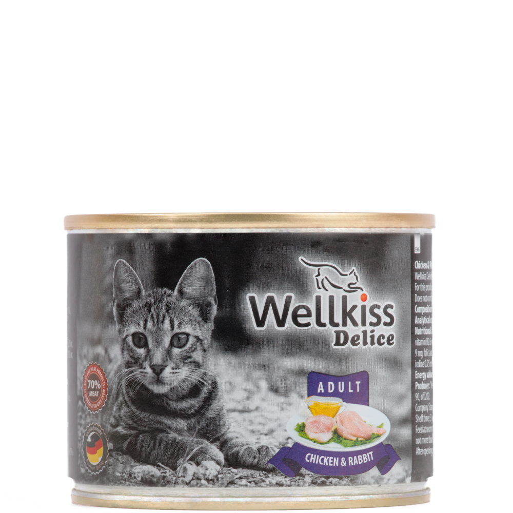 

Wellkiss Delice Влажный корм (консервы) для кошек, с цыпленком и кроликом, 200 гр.