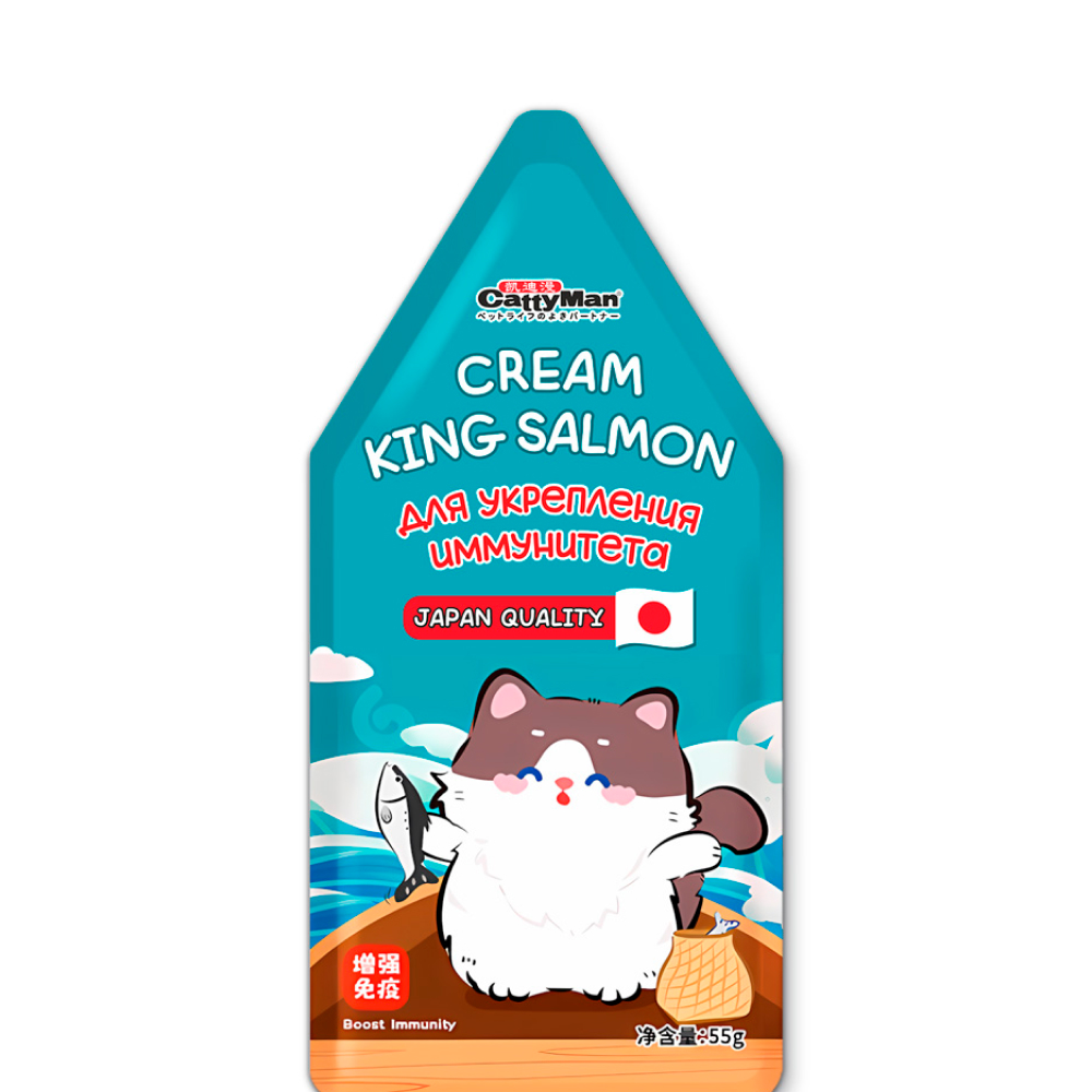 

CATTYMAN Лакомство Cream King Salmon Крем-мусс с лососем для укрепления иммунитета у кошек и котят, 55 гр.