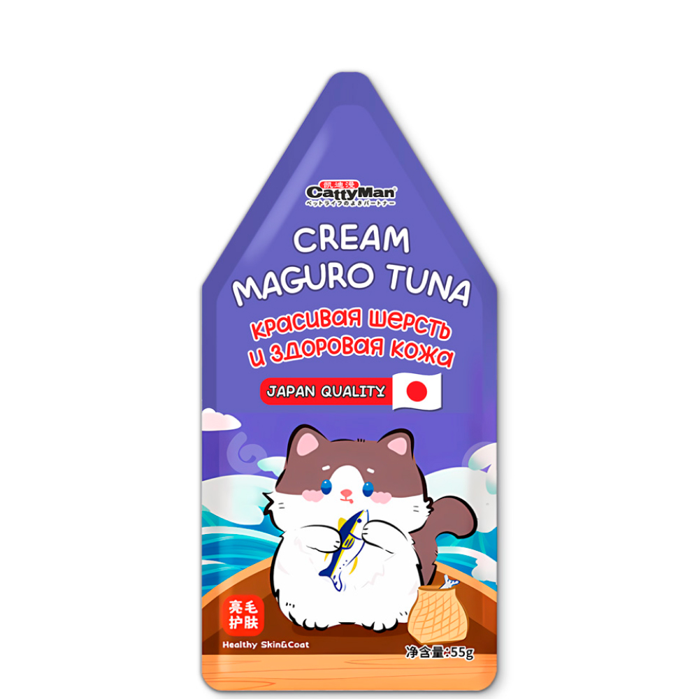 

CATTYMAN Лакомство Cream Maguro Tuno Крем-мусс с тунцом магуро для красивой шерсти и здоровой кожи у кошек и котят, 55 гр.
