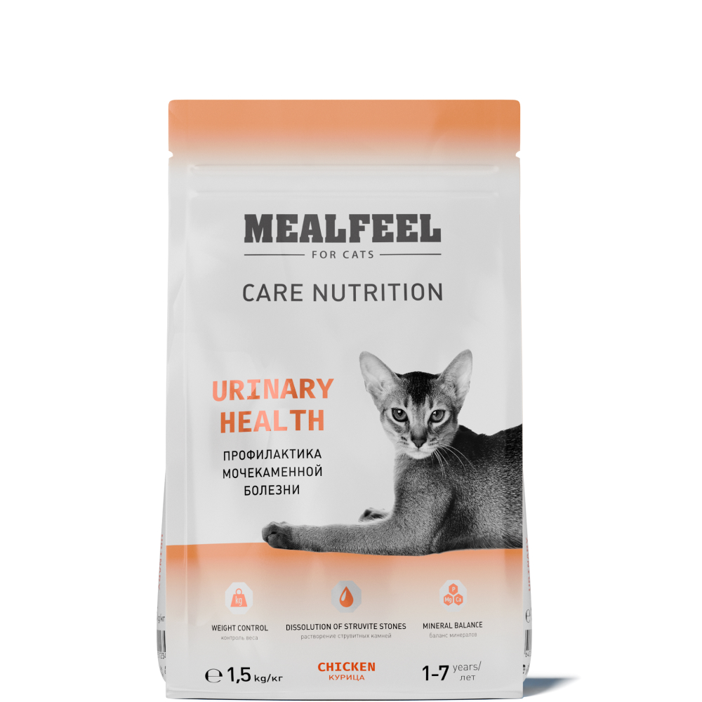 

Mealfeel Care Nutrition Urinary Health Сухой корм для поддержания здоровья мочевыделительной системы взрослых кошек, с курицей, 1,5 кг