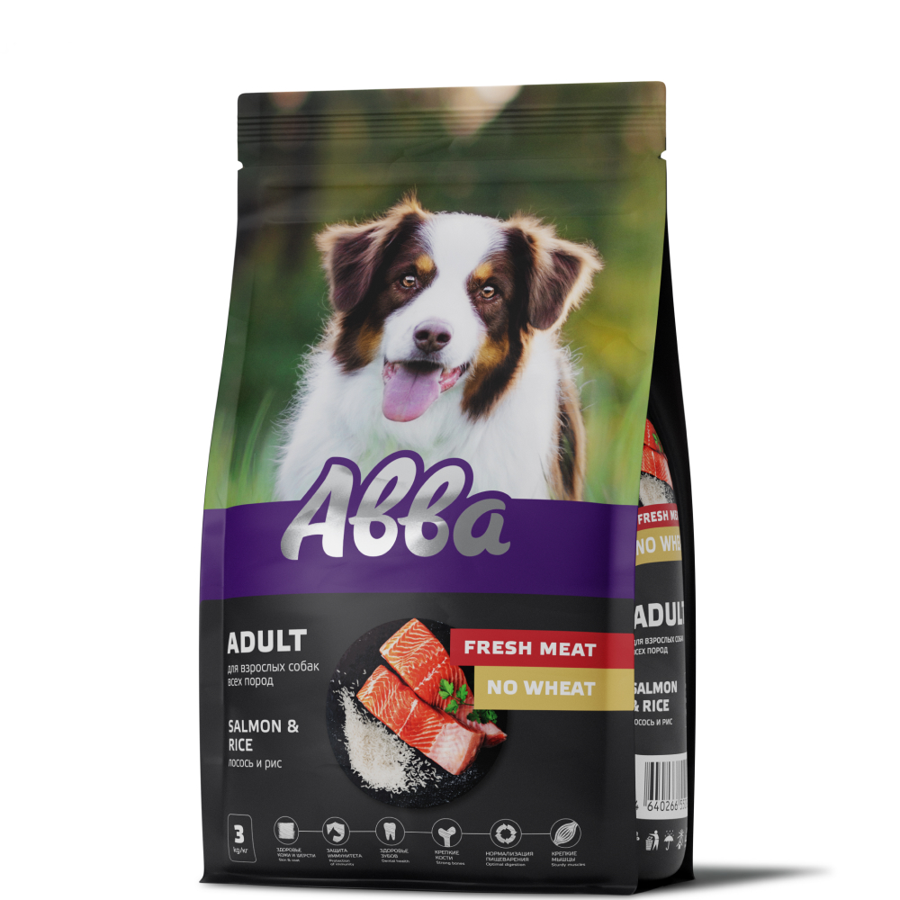 

АВВА Fresh Meat Сухой корм для взрослых собак всех пород, с лососем и рисом, 12 кг