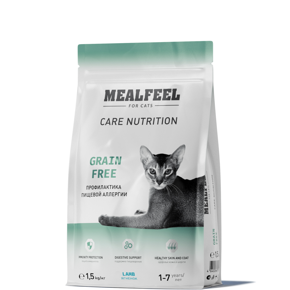 

Mealfeel Grain Free Сухой корм беззерновой для кошек, с ягненком, 1,5 кг