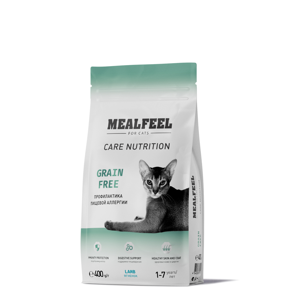 

Mealfeel Care Nutrition Grain Free Сухой корм беззерновой для взрослых кошек, с ягненком, 400 гр.