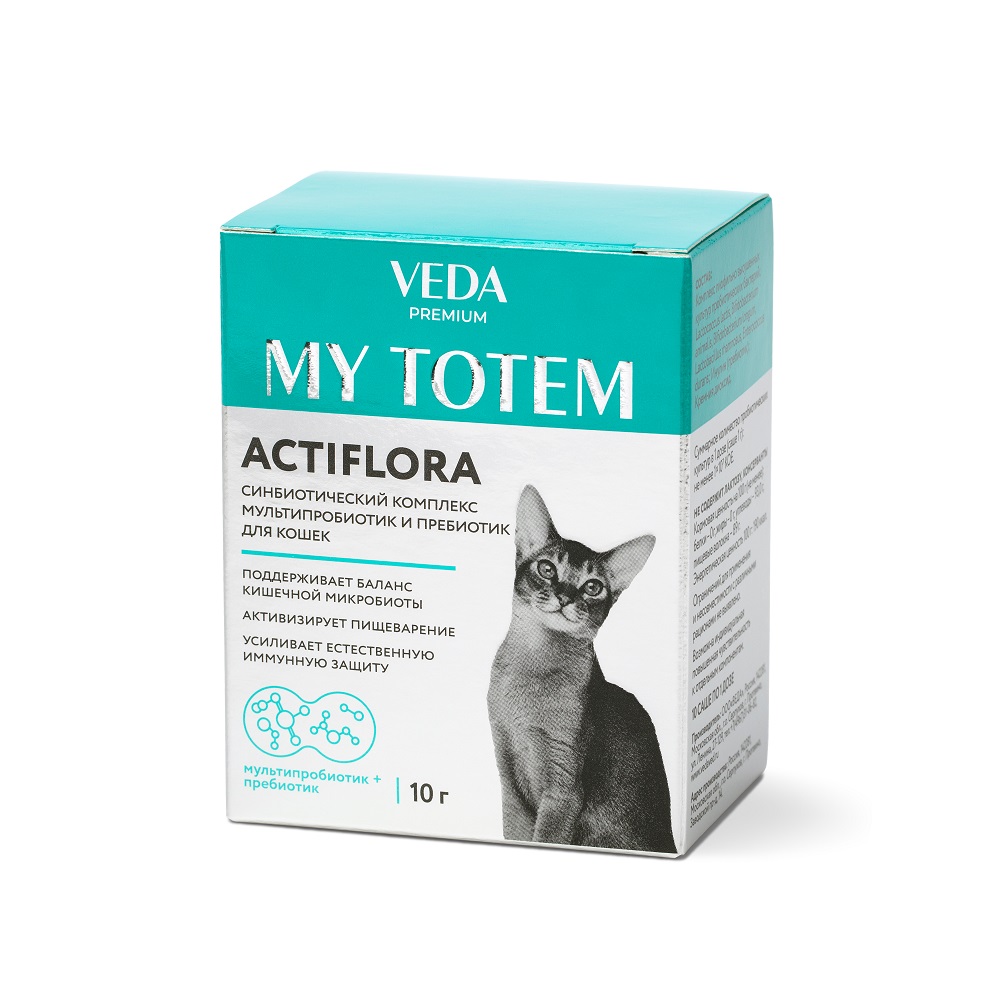 

Veda My Totem Actiflora Синбиотический комплекс мультипробиотик и пребиотик для кошек, 10 гр.