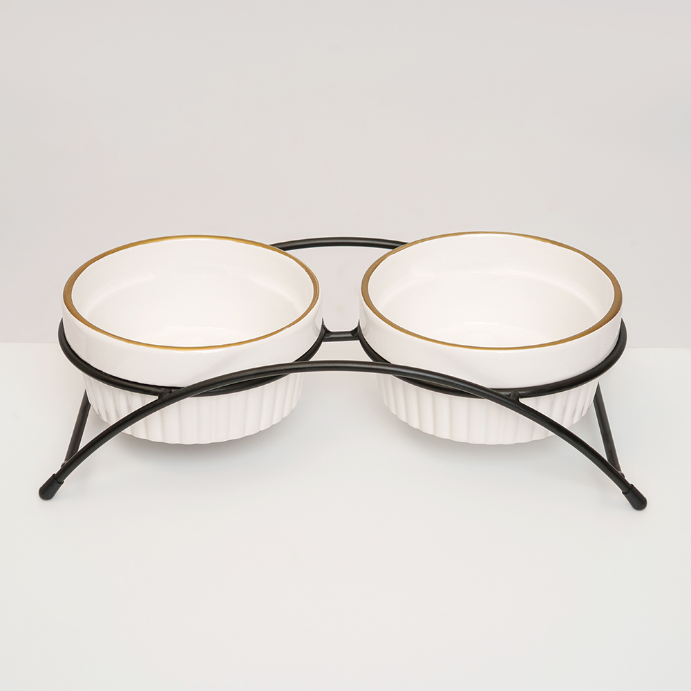 

RURRI Миски керамические на подставке для кошек и собак, 2х300 мл, белые, Розовый