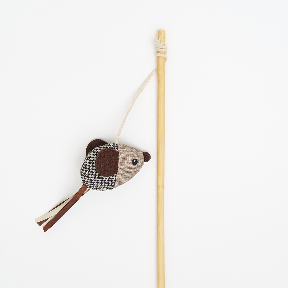 

RURRI Игрушка-дразнилка для кошек Мышка, игрушка 8х3х5 см, длина палки 40 см, Разноцветный