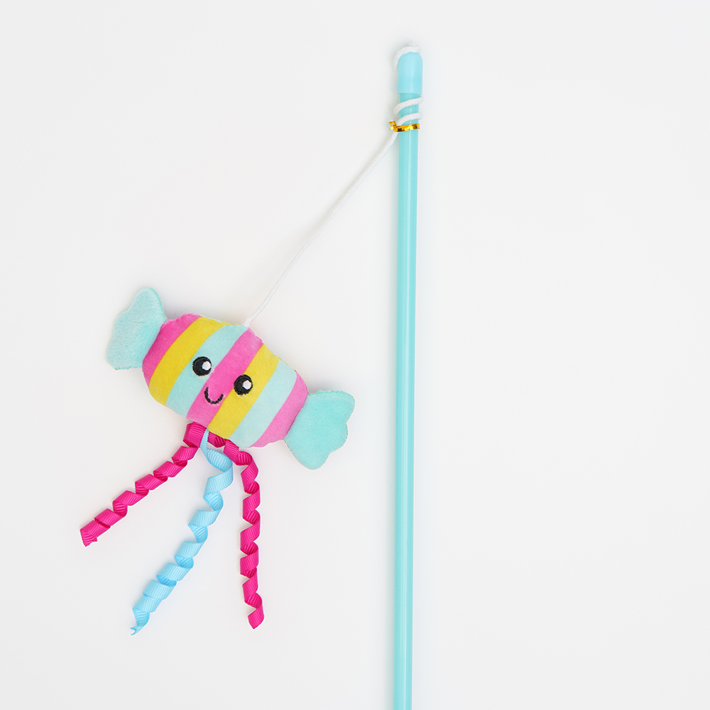 

RURRI Игрушка-дразнилка для кошек Конфета, игрушка 13х2,5х4 см, длина палки 40 см, Разноцветный