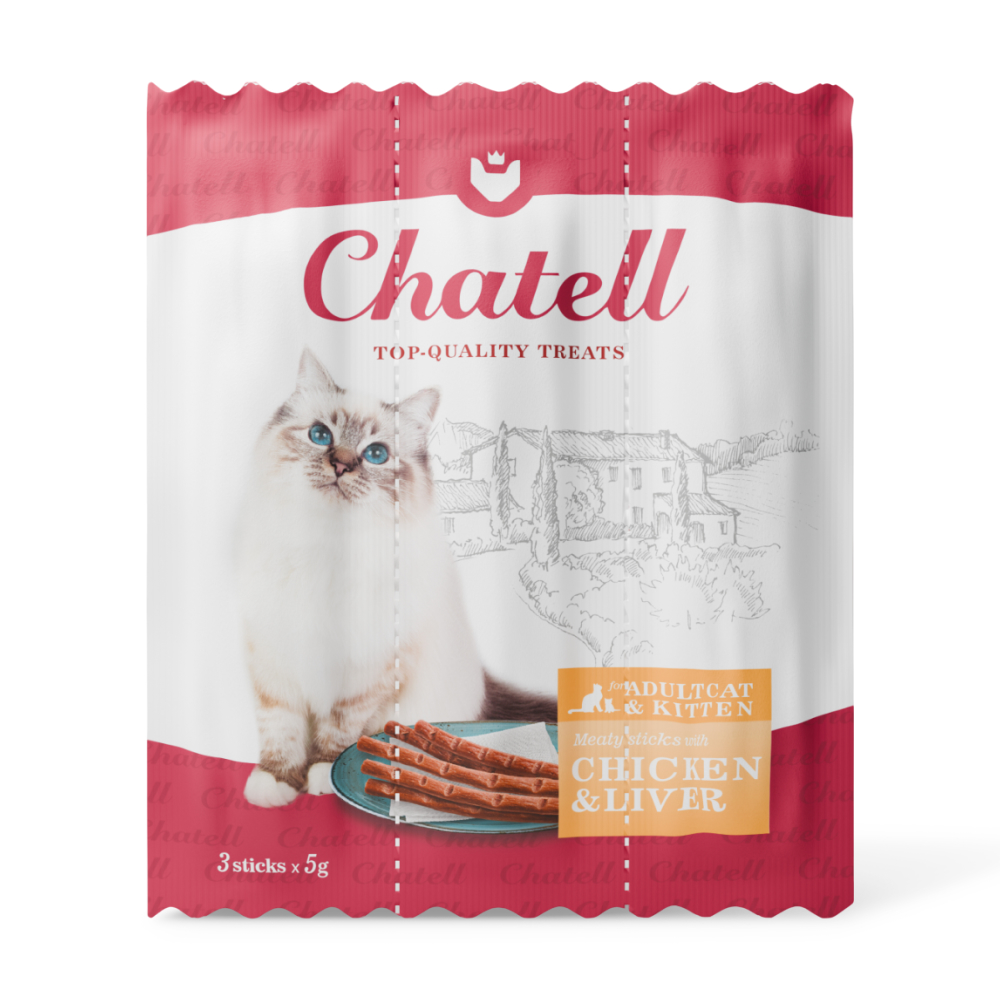

Chatell Лакомство Мясные колбаски для кошек, с курицей и печенью, 3 шт., 15 гр.