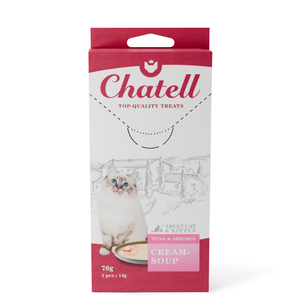 

Chatell Лакомство Крем-суп для кошек, с тунцом и креветками, 5 шт., 70 гр.