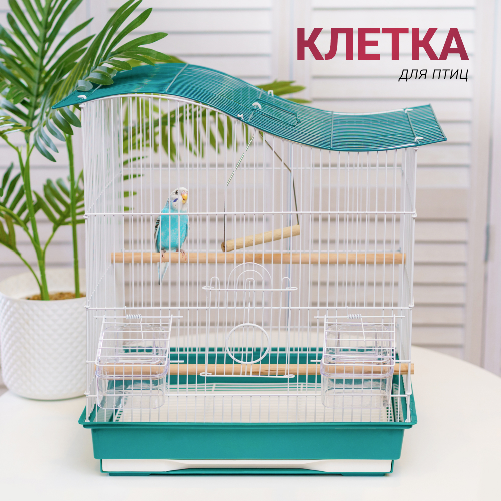 

Petmax Клетка для птиц, 48х30х50,5 см, бело-зеленая, Разноцветный