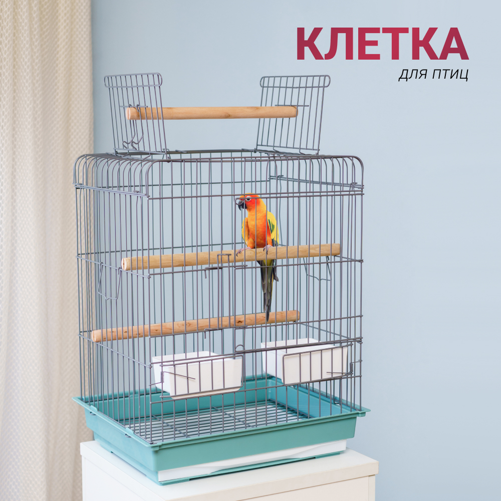 

Petmax Клетка для птиц, 48х37х58,5 см, серо-голубая, Разноцветный