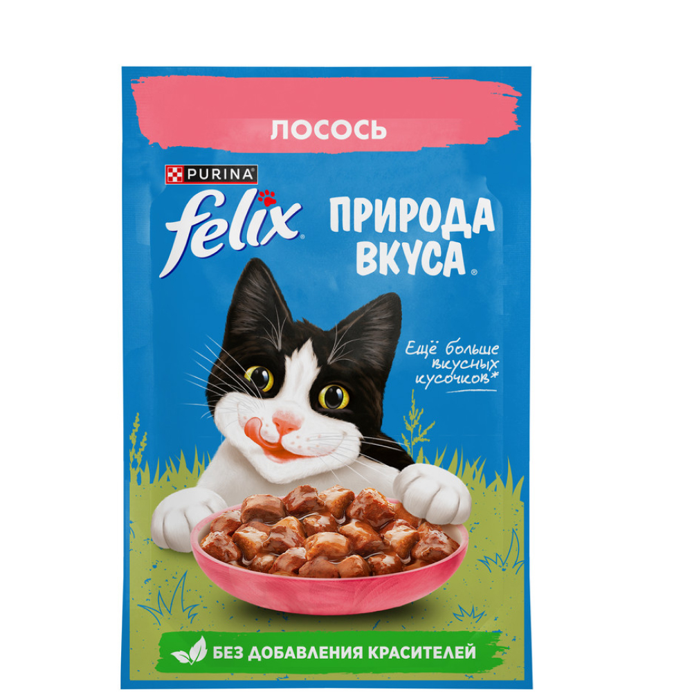 

Felix Влажный корм (пауч) для взрослых кошек Природа вкуса, с лососем в соусе, 75 гр.