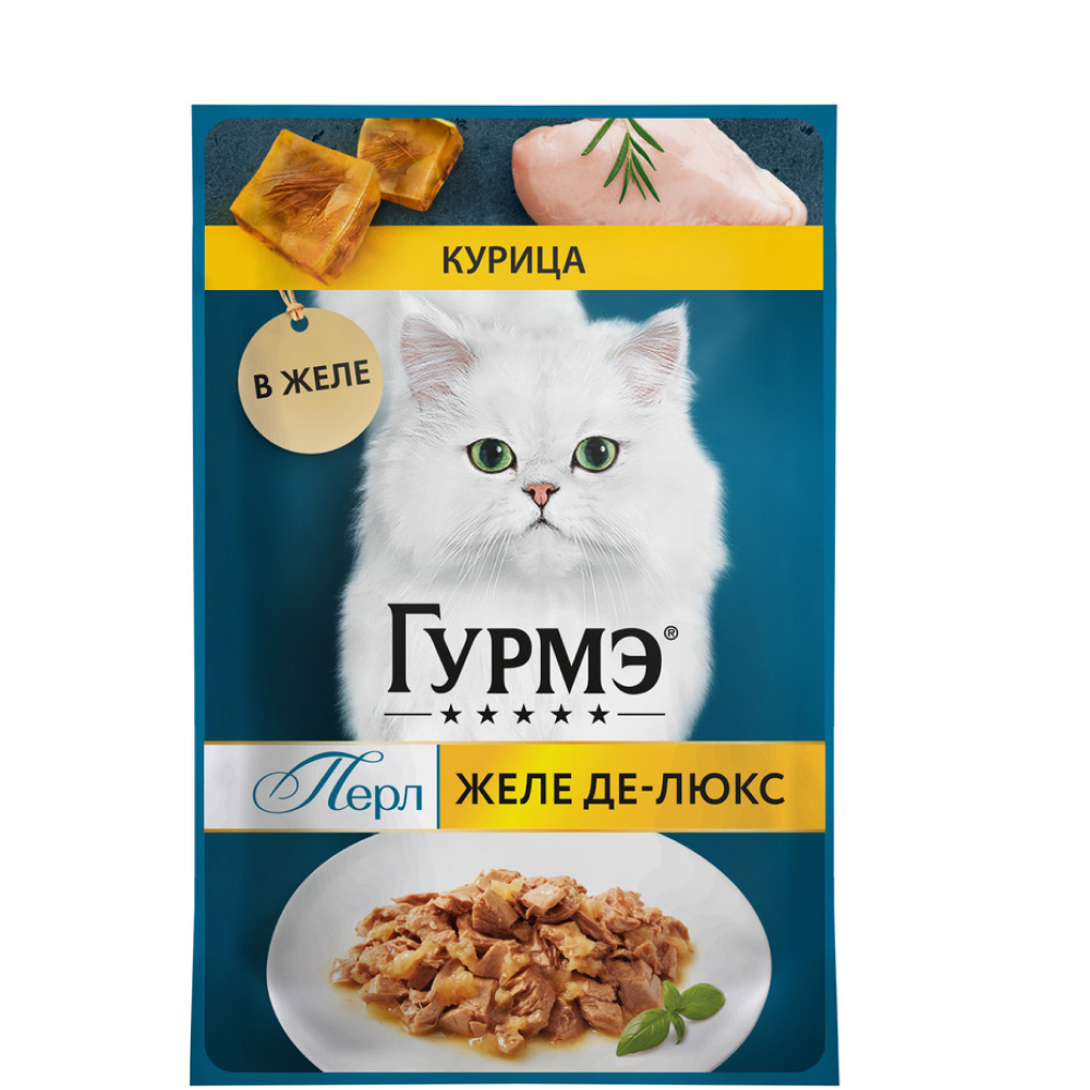 

Gourmet Влажный корм (пауч) для взрослых кошек Желе Де-Люкс, с курицей в желе, 75 гр.