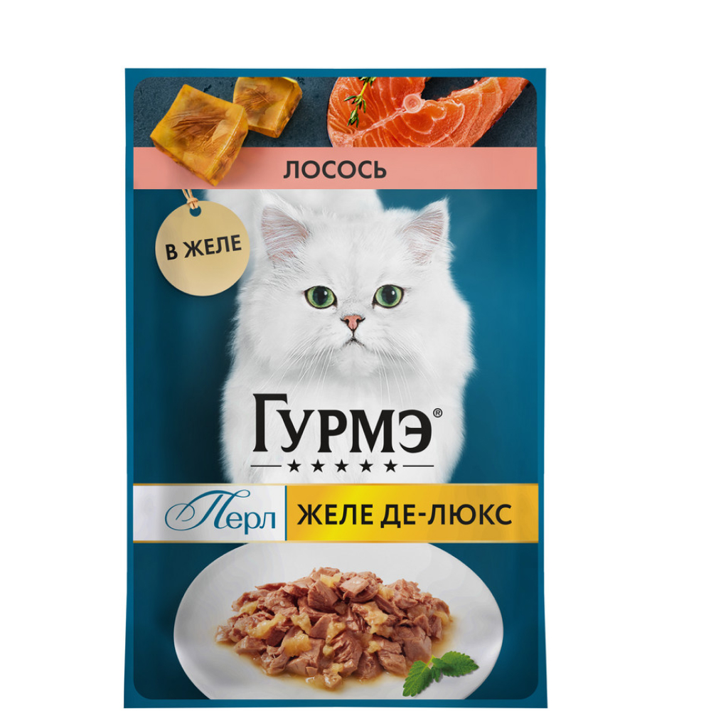 

Gourmet Влажный корм (пауч) для взрослых кошек Желе Де-Люкс, с лососем в желе, 75 гр.