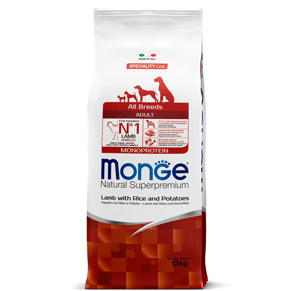 

Monge All Breeds Adult Monoprotein Сухой корм для взрослых собак всех пород, с ягненком, рисом и картофелем, 2,5 кг
