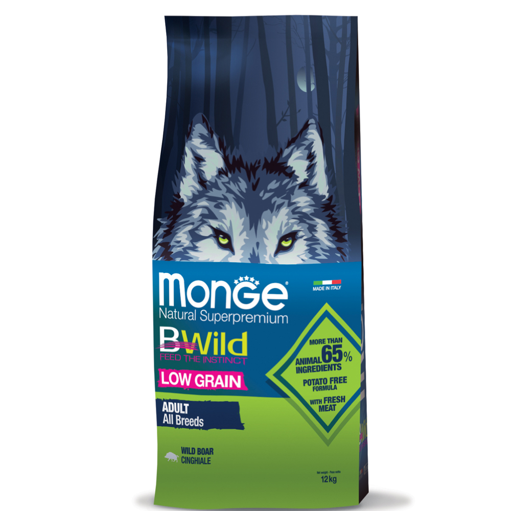 

Monge BWild Adult Low Grain Сухой корм беззерновой для взрослых собак всех пород, с диким кабаном, 12 кг