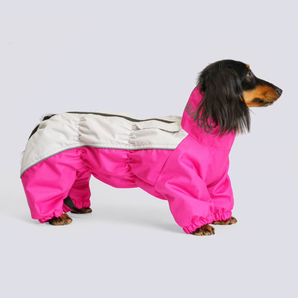 

Rungo Дождевик для собак породы такса карликовая, обхват шеи 32 см, обхват груди 53 см, длина спины 34 см, светло-серый-малина (девочка), Розовый