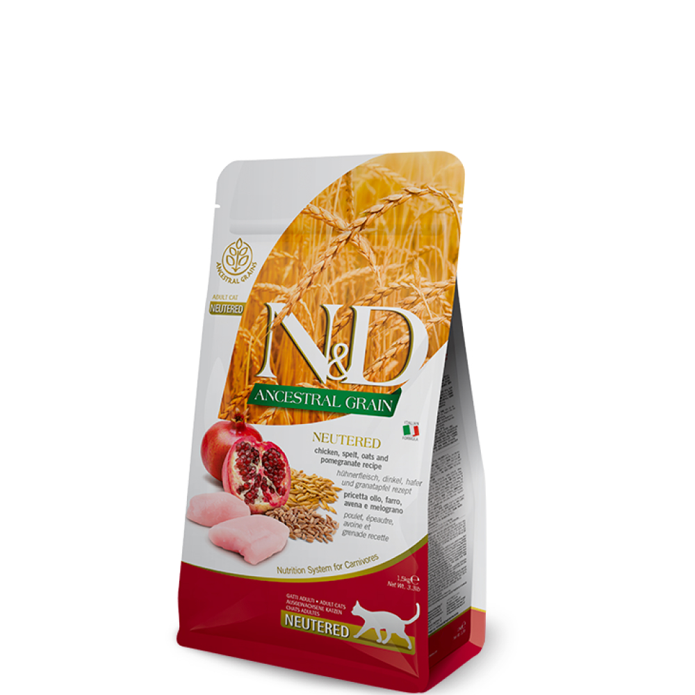 

Farmina N&D Ancestral Grain Сухой корм для стерилизованных кошек и кастрированных котов, курица, 300 гр.