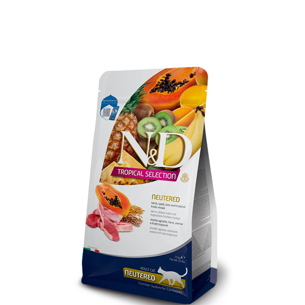 

Farmina N&D Tropical Selection Сухой корм для стерилизованных кошек и кастрированных котов, ягненок, 300 гр.