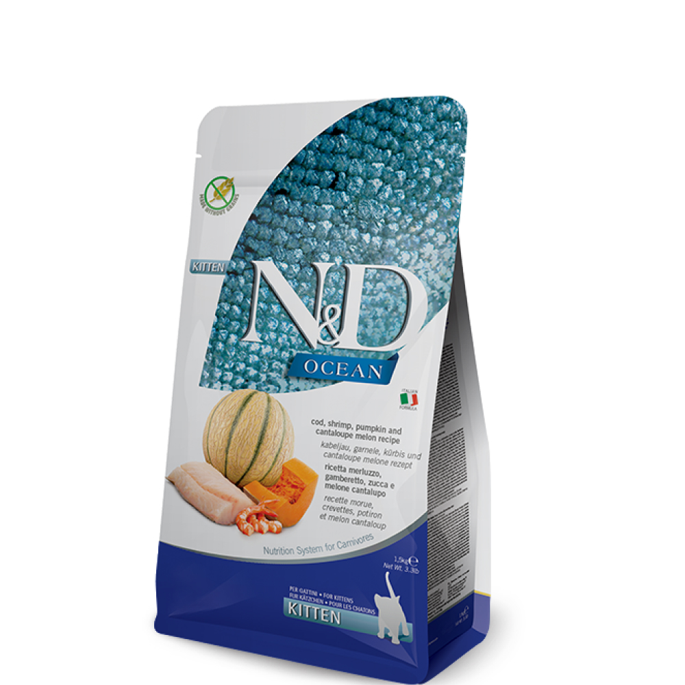 

Farmina Н&Д ОУШЕН КЭТ ТРЕСКА, КРЕВЕТКА, ТЫКВА И МУСКУСНАЯ ДЫНЯ ДЛЯ КОТЯТ 1,5 КГ