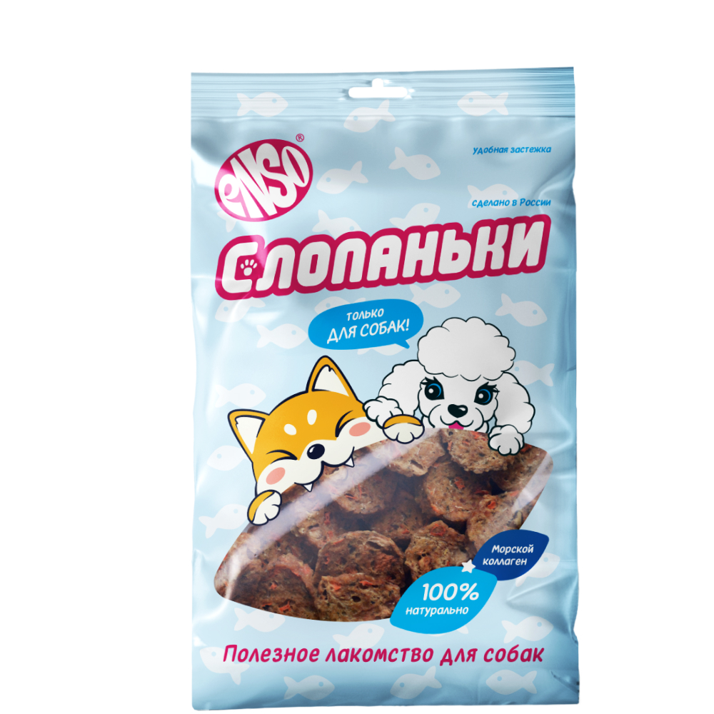 

ENSO Лакомство Слопаньки чипсы из дикого лосося с морковью для собак, 40 гр.