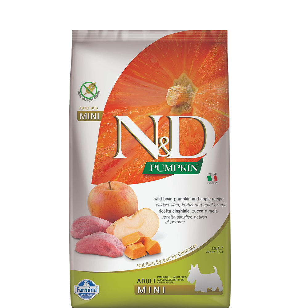 

Farmina N&D PUMPKIN Сухой корм для собак мелких пород, с кабаном, тыквой и яблоком, 2,5 кг