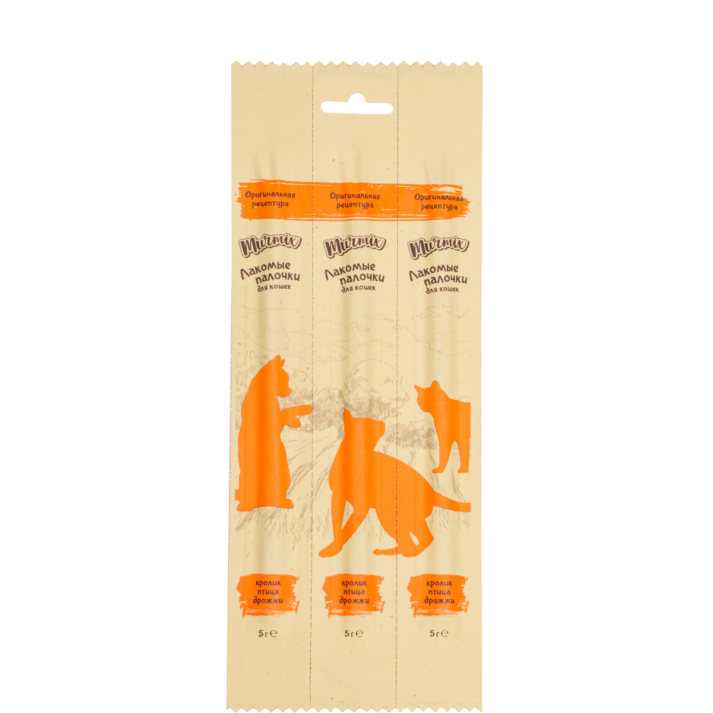 

Murmix Лакомство Лакомые палочки с кроликом, птицей и дрожжами для кошек, 3х5 гр.
